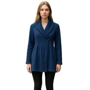 Newport News Large Blue Knit Retro Boho Sweater Button Closure Vintage Y2K NEW
